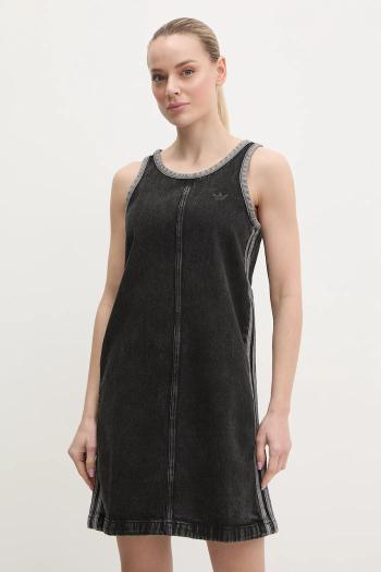 Rifľové šaty adidas Originals DENIM 3S DRESS čierna farba, mini, rovný strih, JD3108