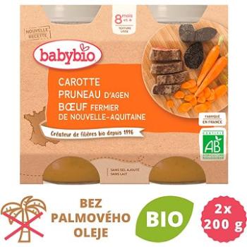 BABYBIO, Mrkva a suš. slivky s hovädzím mäsom, 2× 200 g (3288131510651)