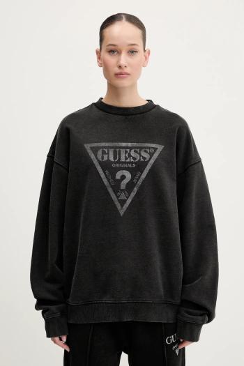 Bavlnená mikina Guess Originals dámska, čierna farba, s potlačou, M5GQ35 K68I4