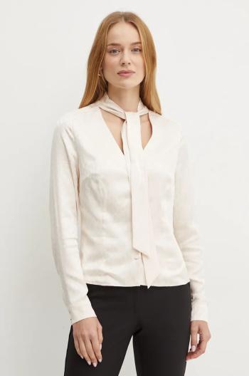 Košeľa Marciano Guess AMALIA dámska, béžová farba, regular, s viazaním vo výstrihu, 4BGH05 7169A