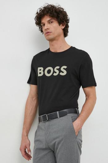 Bavlnené tričko BOSS BOSS CASUAL pánske,čierna farba,s potlačou,50481923