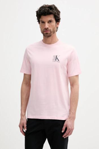 Bavlnené tričko Calvin Klein pánske, ružová farba, s potlačou, LV04RC853G