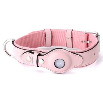 PROTEMIO PET GUARD Kožený obojok s puzdrom pre Apple AirTag VEĽKOSŤ: M - ružový