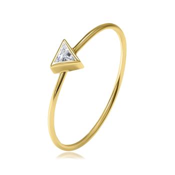Zlatý 14K prsteň zo žltého zlata - trojuholník s čírym zirkónom, úzke ramená - Veľkosť: 51 mm