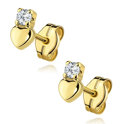 Zlaté náušnice 14K s motívom srdca a čírym zirkónom