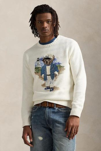 Bavlnený sveter Polo Ralph Lauren pánsky, biela farba, 710964797