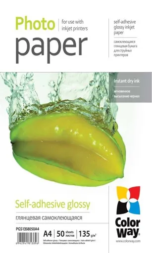COLORWAY fotopapier/ glossy samolepiace 135g/m2, A4/ 50 kusov