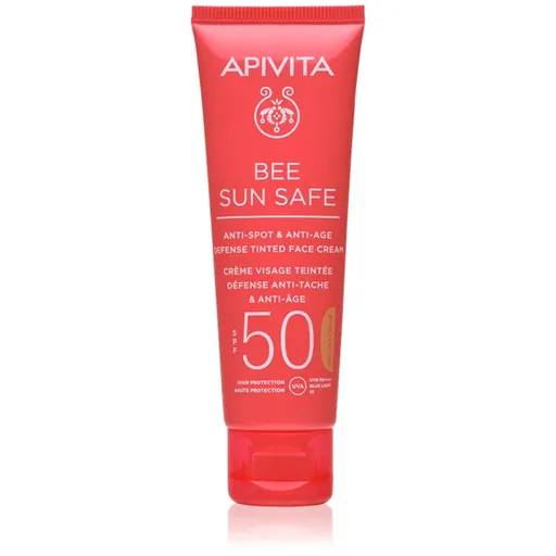 Apivita Bee Sun Safe Anti-Spot and Anti-Age Tinted Face Cream SPF50 ochranný tónovací krém na tvár SPF 50 odtieň Golden 50 ml