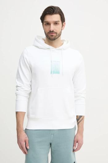 Bavlnená mikina Calvin Klein Jeans pánska, biela farba, s kapucňou, s potlačou, J30J327525