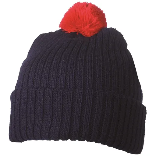 Myrtle Beach (Daiber) Pletená čiapka s brmbolcom MB7540 - Tmavomodrá / červená | uni
