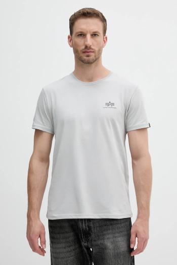 Bavlnené tričko Alpha Industries pánske, šedá farba, s potlačou, 188505.666