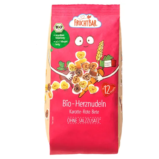 FRUCHTBAR Cestoviny srdiečka s mrkvou, repou a pšenicou 12m+ BIO 300 g
