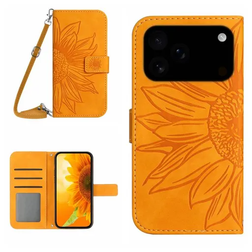 ART SUNFLOWER Peňaženkový kryt so šnúrkou pre Apple iPhone 17 Pro Max žltý
