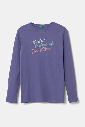Detská bavlnená košeľa s dlhým rukávom United Colors of Benetton fialová farba, 3I9WC10MY