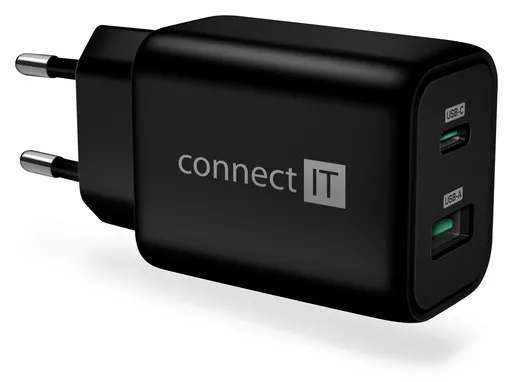 CONNECT IT Wanderer2 GaN nabíjací adaptér 1×USB-C + 1xUSB-A, 33W PD, ČIERNY