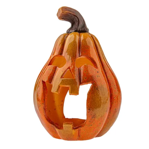 Jesenný keramický svietnik Tekvica s tvárou, 12 x 20 cm