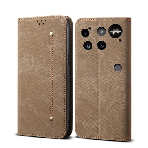 DENIM Peňaženkový kryt pre Nothing Phone (3) šedohnedý