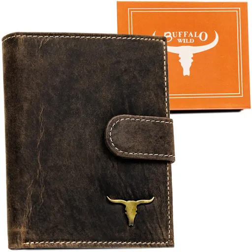 Pánska vertikálna kožená peňaženka na karty a doklady z nubukovej kože – Buffalo Wild