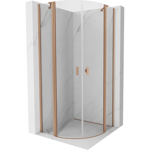 MEXEN - MIST dverná časť štvrťkruhová (2d2s) 90x90x200 cm 6mm meď kartáčovaná, číra 8A32-090-090-65-00