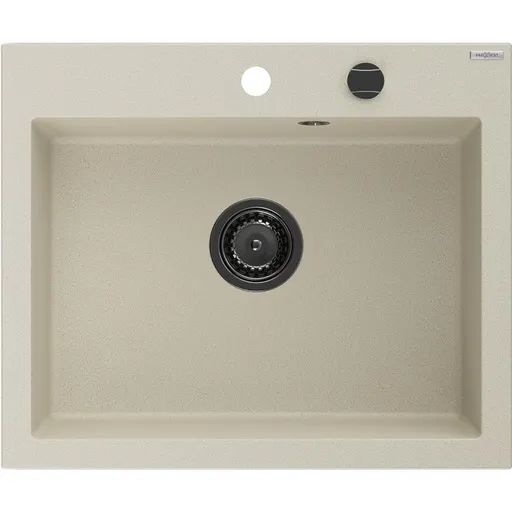 MEXEN/S MEXEN/S - Elix granitový drez 1-miska 600 x 500 mm, béžový, sifón czarn 6525601005-69-B