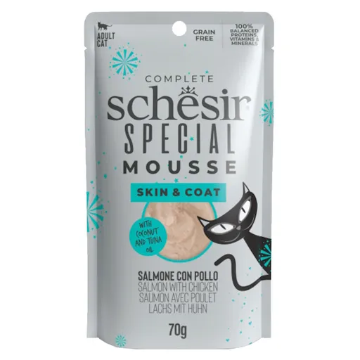 SCHESIR Special Mousse Skin&Coat kapsička pre mačky losos a kura 70 g