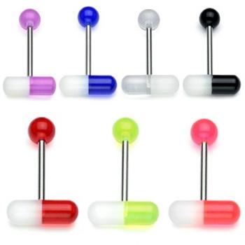 Oceľový 316L piercing do jazyka - UV dvojfarebná pilulka, 1,6 mm - Farba piercing: Zelená