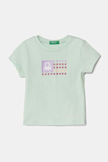 Detské bavlnené tričko United Colors of Benetton zelená farba, 3I1XG10HU