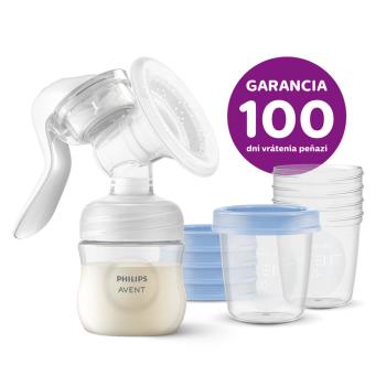 Philips AVENT Manuálna Natural 125 ml a VIA poháriky 180 ml 5 ks,Philips AVENT Odsávačka materského mlieka manuálna + VIA 180 ml 5 ks