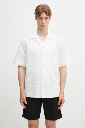 Bavlnená košeľa Drôle de Monsieur La Chemise Brodee Tapisserie pánska, biela farba, voľný strih, s klasickým golierom, G-SH213-CO196-WT