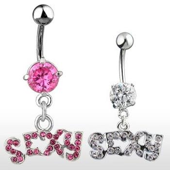Piercing do pupku - nápis SEXY, zirkónový - Farba zirkónu: Číra - C
