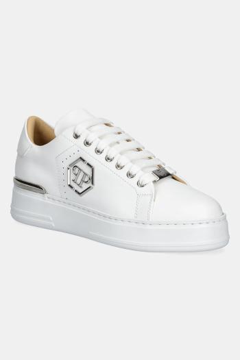 Kožené tenisky Philipp Plein Nappa Lo-Top Hexagon biela farba, USC0670 PLE010N 01
