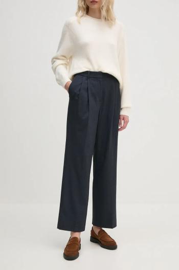 Nohavice Tommy Hilfiger dámske, tmavomodrá farba, rovné, vysoký pás, WW0WW42950