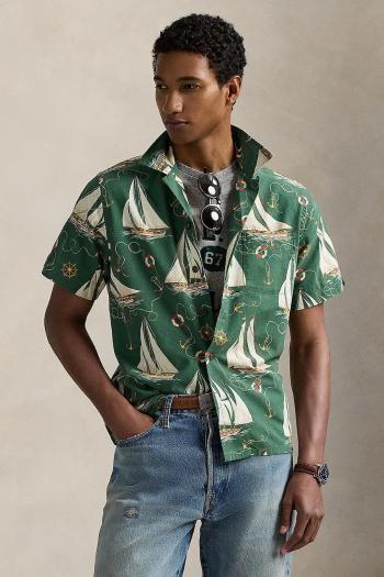Košeľa Polo Ralph Lauren zelená farba, regular, s klasickým golierom, 710971217