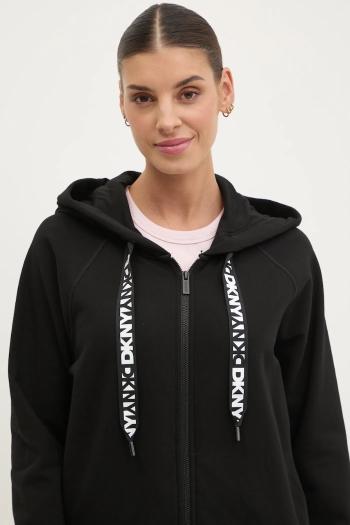 Mikina Dkny dámska, čierna farba, s kapucňou, jednofarebná, DP5J9510
