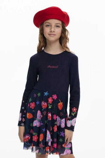 Dievčenské šaty Desigual tmavomodrá farba, mini, áčkový strih, 25WGVK17