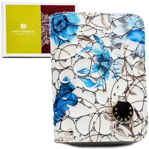 Modrá praktická peňaženka z prírodnej kože s RFID ochranou na patent a zips – Peterson