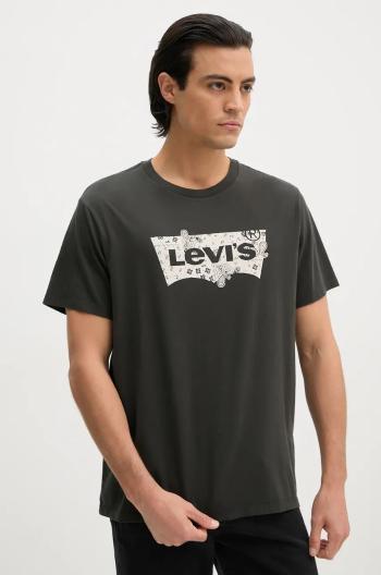 Bavlnené tričko Levi's pánske, čierna farba, s potlačou