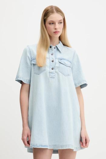Rifľové šaty Tommy Jeans modrá farba, mini, rovný strih, DW0DW20519