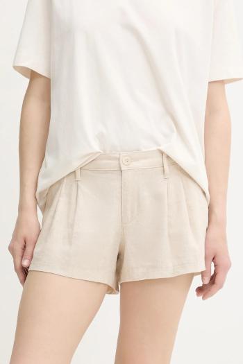 Ľanové šortky Hollister Co. béžová farba, jednofarebné, vysoký pás, KI349-5124