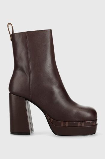 Kožené členkové topánky Karl Lagerfeld  STRADA dámske, hnedá farba, na podpätku,, KL30144