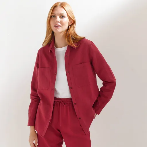 Dlhá košeľa zo zmesi bavlny a ľanu s vreckami