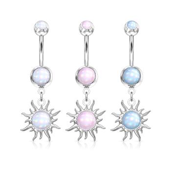 Oceľový 316L piercing do bruška, ródiovaný - slnko, guličky, epoxidová vrstva, 1,6 mm - Farba: Aqua - svetlá