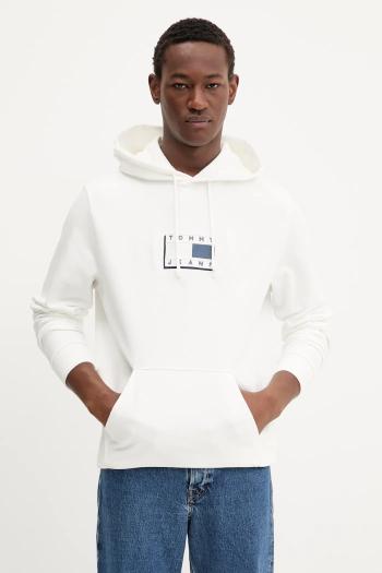 Bavlnená mikina Tommy Jeans biela farba, s kapucňou, s nášivkou, DM0DM21623