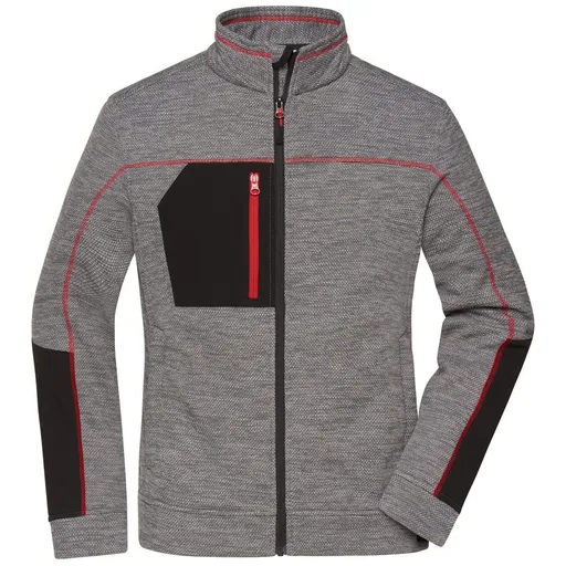 James & Nicholson (Daiber) Dámska mikina z pleteného fleecu JN1817 - Tmavošedý melír / čierna / červená | XS