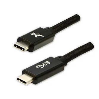 Logo USB kábel (3.2 gen 1), USB C samec - USB C samec, 1m, 5 Gb/s, 5V/3A, černý, box, nylonové opletenie, hliníkový kryt konektor