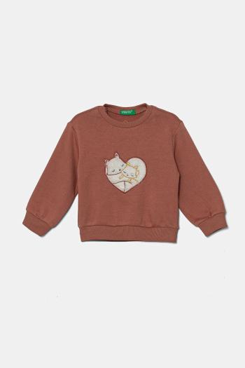 Detská mikina United Colors of Benetton hnedá farba, s nášivkou, 39M2G10GD