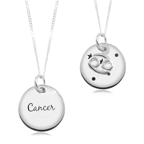 Strieborný náhrdelník 925, retiazka a okrúhly prívesok - znamenie RAK