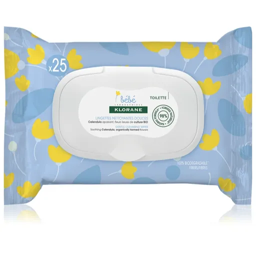 Klorane Bébé Calendula Gentle Cleansing Wipes jemné čistiace obrúsky pre deti od narodenia 25 ks