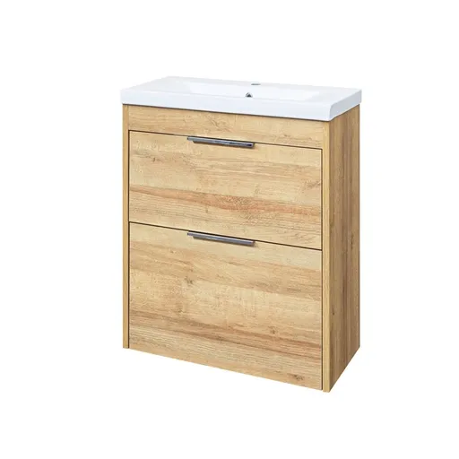 Mereo Vigo, kúpeľňová skrinka s keramickým umývadlom 61 cm, dub Riviera CN321