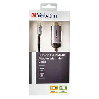 USB (3.1) húb 1-port, 49144, šedá, dĺžka kábla 1,5m, Verbatim, adaptér USB C na HDMI